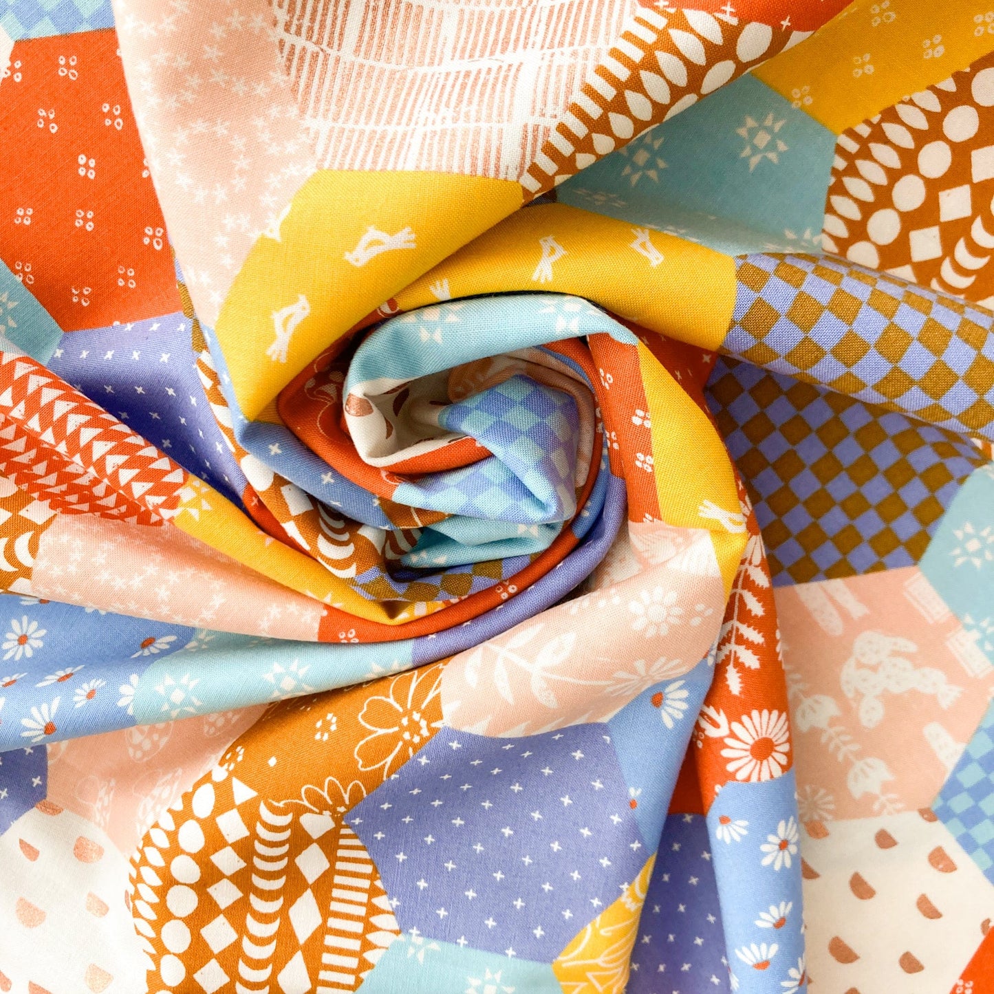 Ruby Star Society 'Honey' Quilting Cotton: 'Hexie Cheater' in Dusk