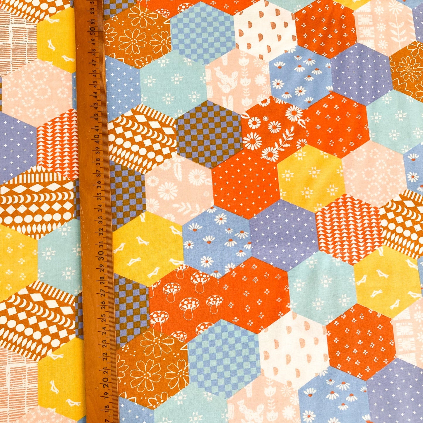 Ruby Star Society 'Honey' Quilting Cotton: 'Hexie Cheater' in Dusk