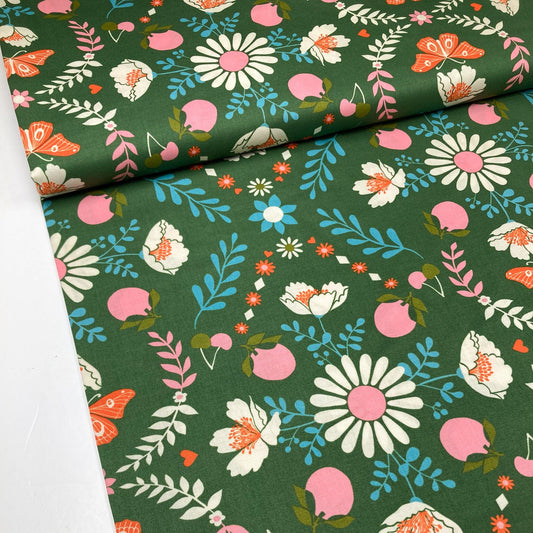 Ruby Star Society 'Juicy' Quilting Cotton 'Poppy Garden' in Sarah Green