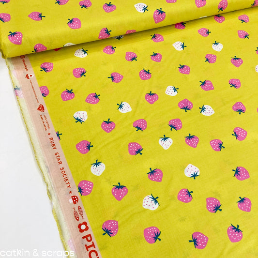 Ruby Star Society 'Picture Book' Quilting Cotton 'Strawberry Toss' in Citron