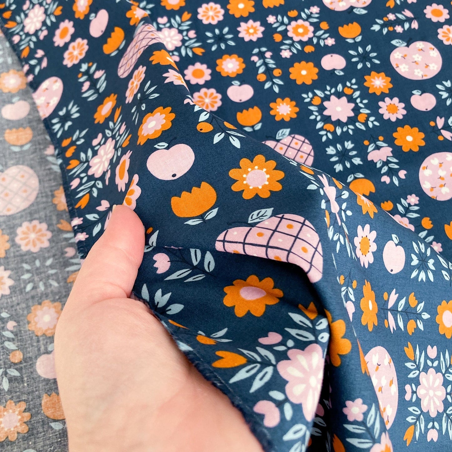 Ruby Star Society 'Lil' Quilting Cotton 'Calico Apples' in Bluebell