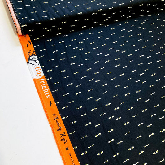 40cm Piece Ruby Star Society 'Tiny Frights' Quilting Cotton 'Creepy Eyes' in Black - Glows in the Dark!
