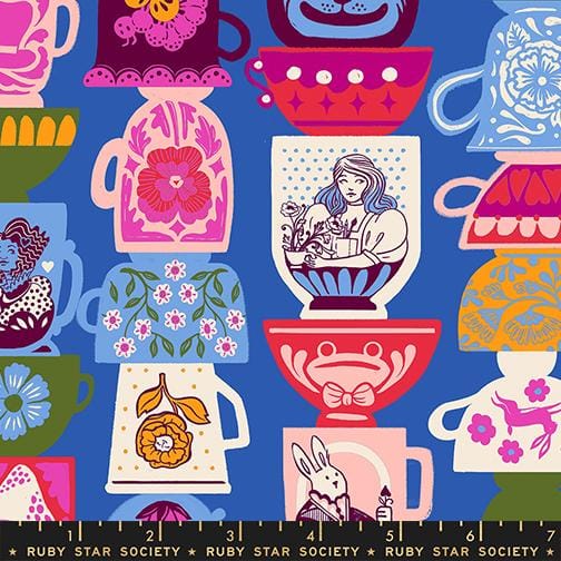 Ruby Star Society 'Hello Alice' Quilting Cotton 'Tea Party' in Blue Ribbon