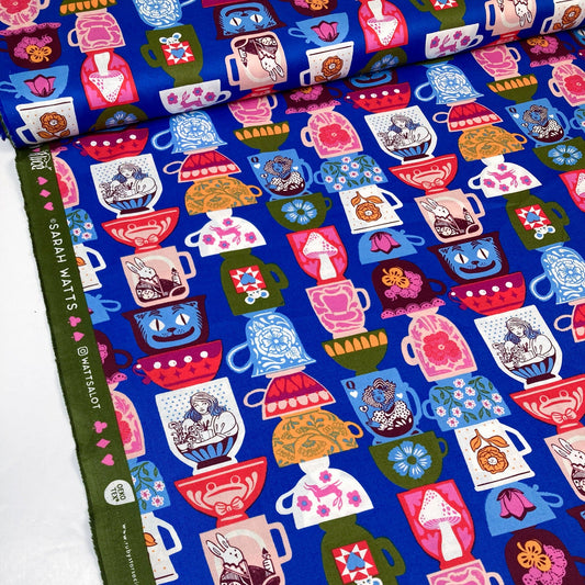 Ruby Star Society 'Hello Alice' Quilting Cotton 'Tea Party' in Blue Ribbon