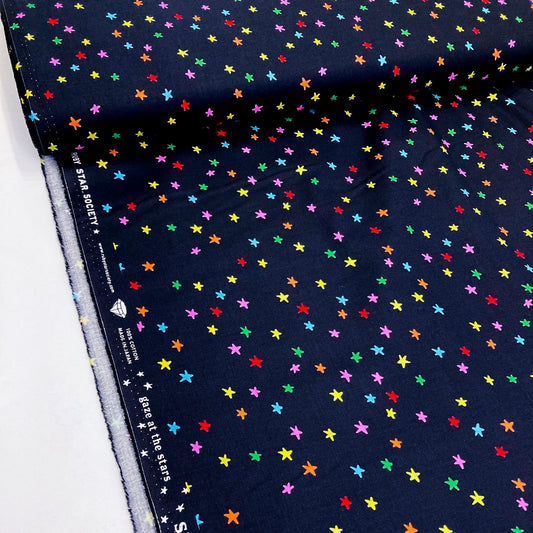 Black quilting cotton with colorful star pattern