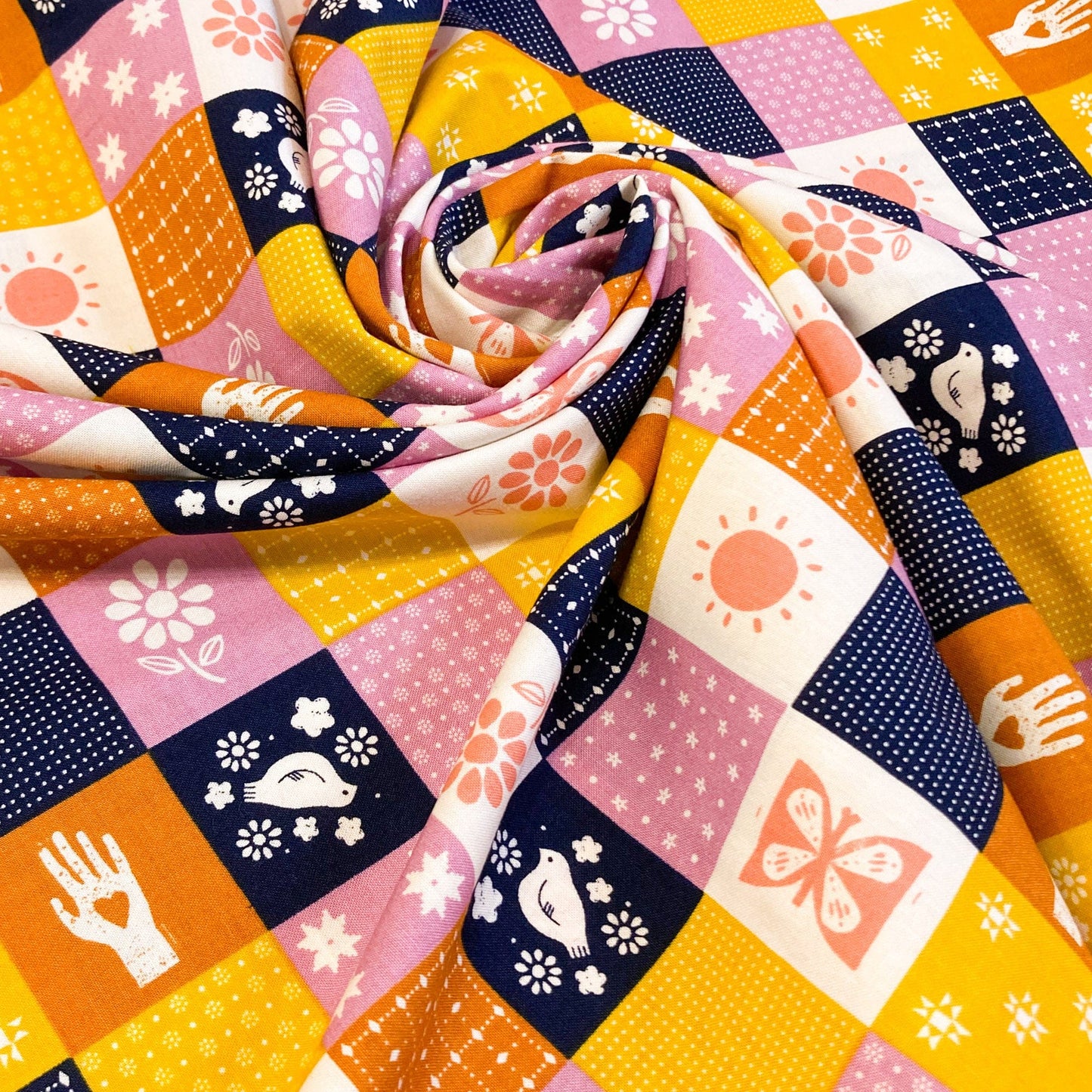 Ruby Star Society 'Sugar Maple' Quilting Cotton 'Songbird Patchwork' in Navy