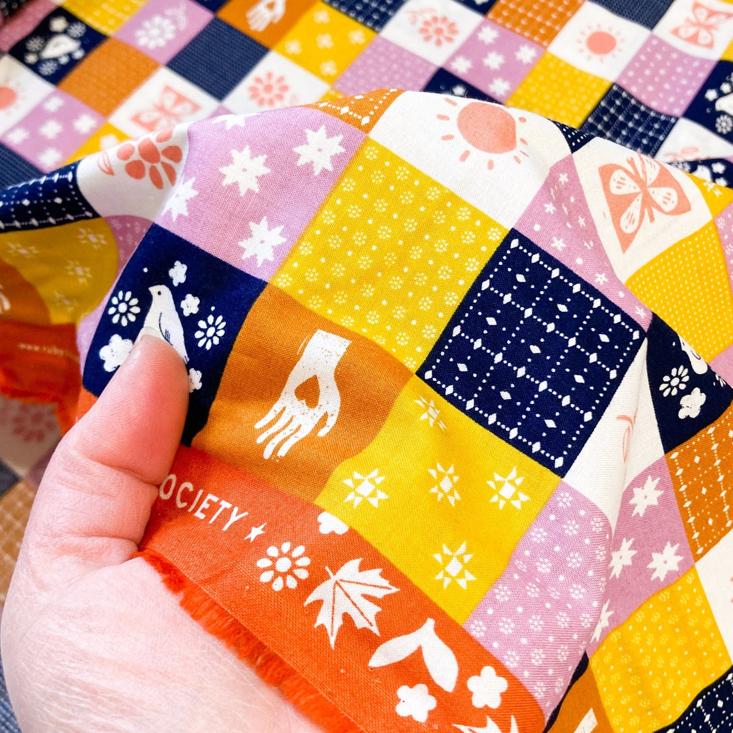 Ruby Star Society 'Sugar Maple' Quilting Cotton 'Songbird Patchwork' in Navy