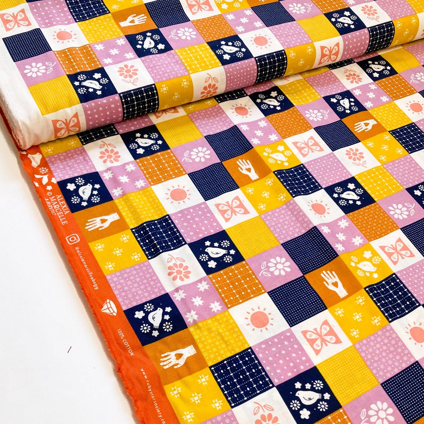 Ruby Star Society 'Sugar Maple' Quilting Cotton 'Songbird Patchwork' in Navy