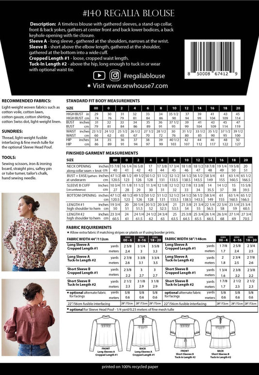 Sew House Seven: Regalia Blouse UK 4-24 OR 20-38