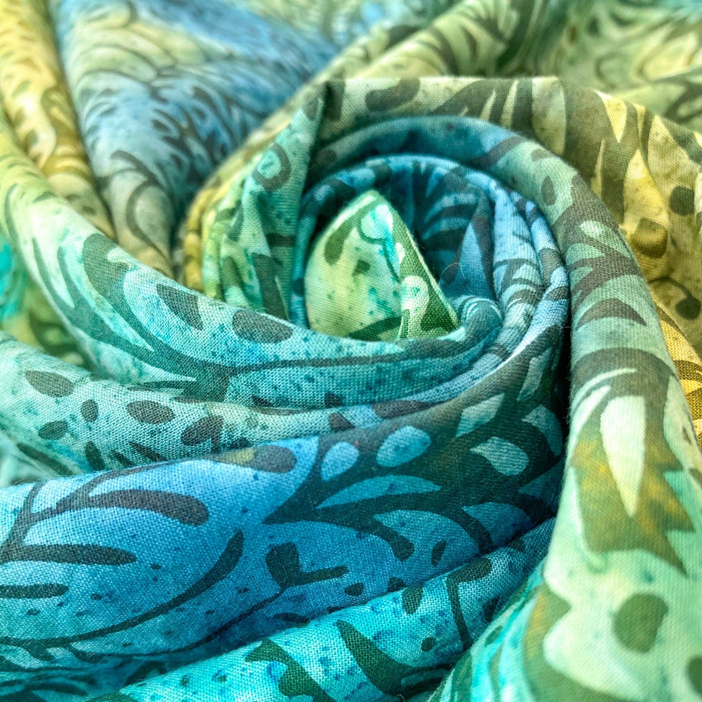 Cotton Batik with Aqua and Green Floral Design