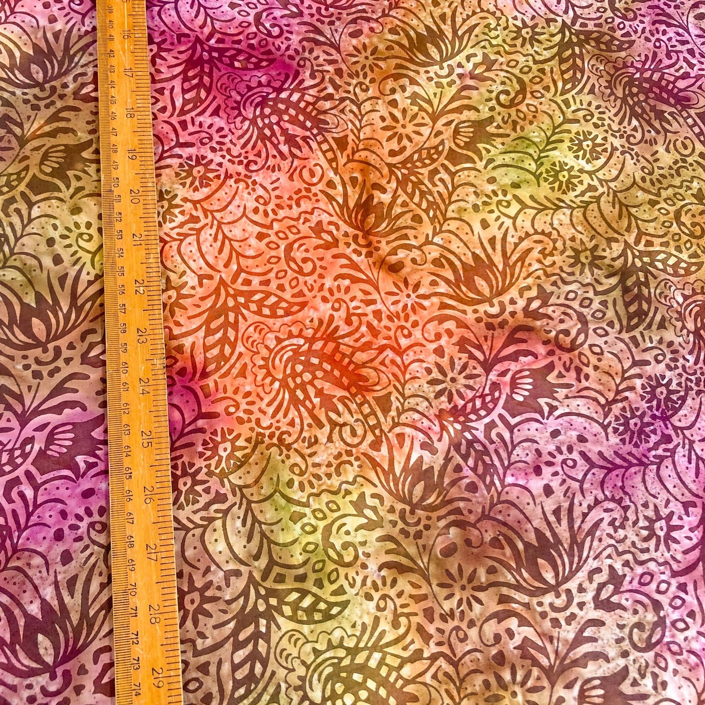 Cotton Batik with Coral and Green Floral Design