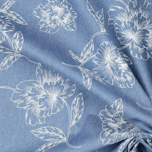 90cm Piece Cotton Chambray with Floral Print