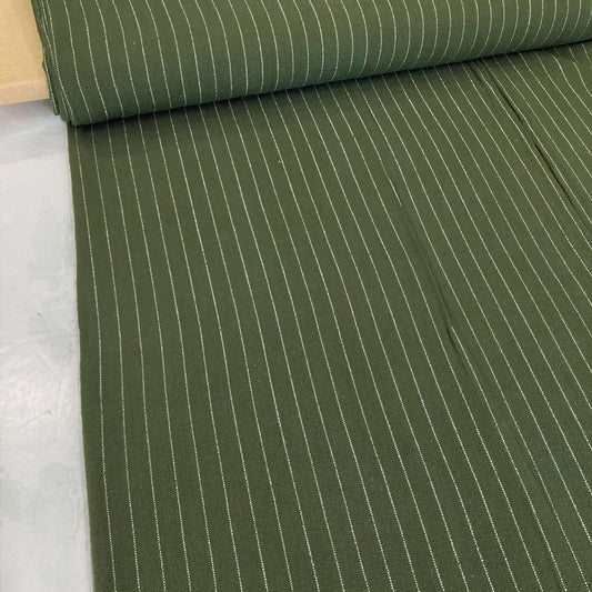 Soft Washed Viscose Linen Slub in Olive Stripe