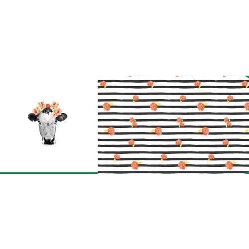 Cotton Jersey with Cow Panel Print and Black and White Stripes