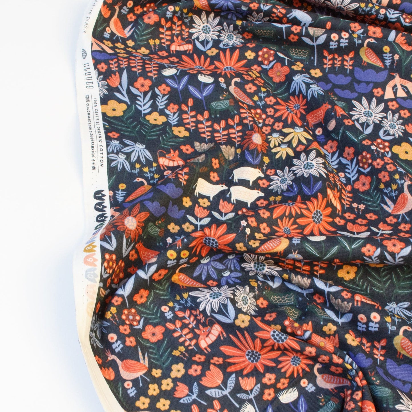 Cloud 9 Organic Quilting Cotton 'Folklore Prairie' in Black