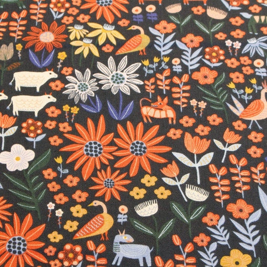 Cloud 9 Organic Quilting Cotton 'Folklore Prairie' in Black