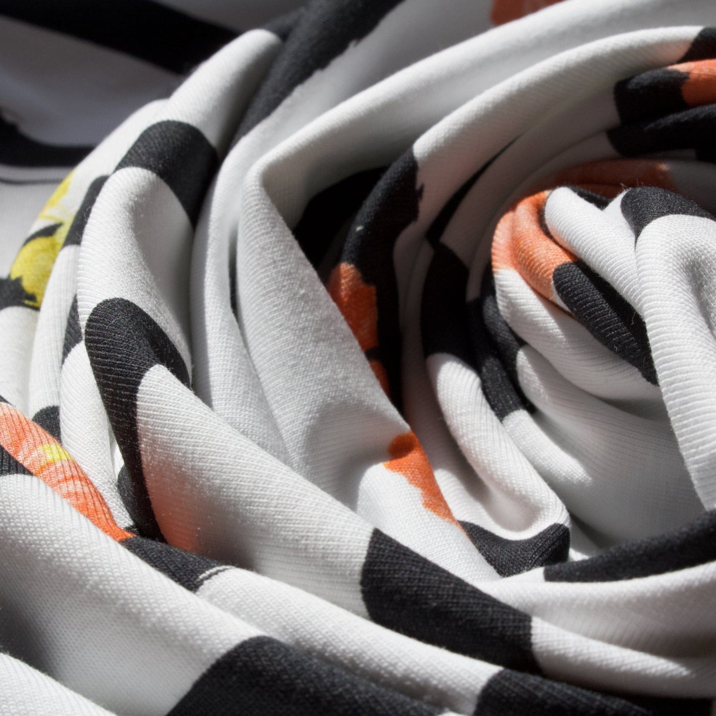 Cotton Jersey with Cow Panel Print and Black and White Stripes