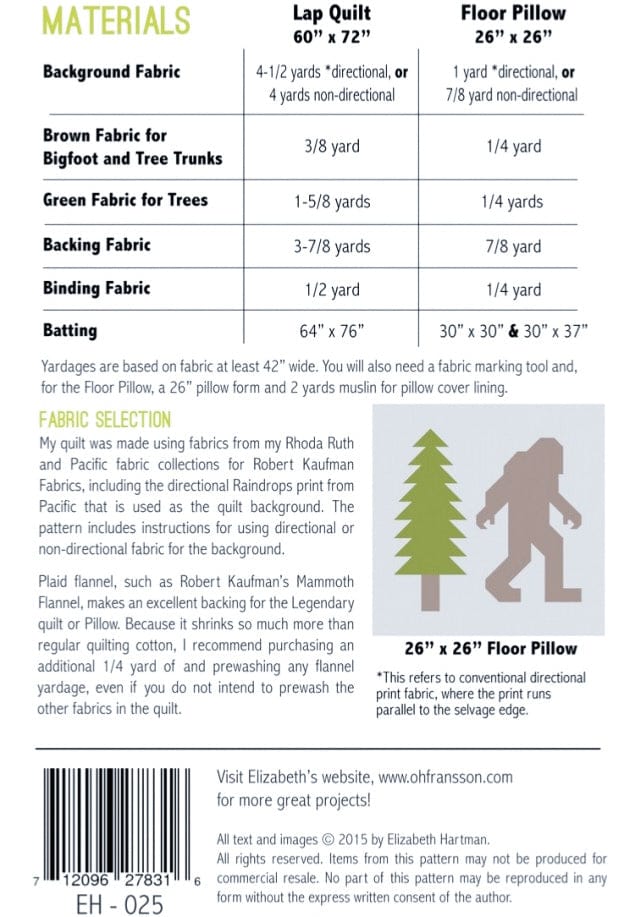 Elizabeth Hartman: 'Legendary' Lap Quilt and Floor Pillow Pattern