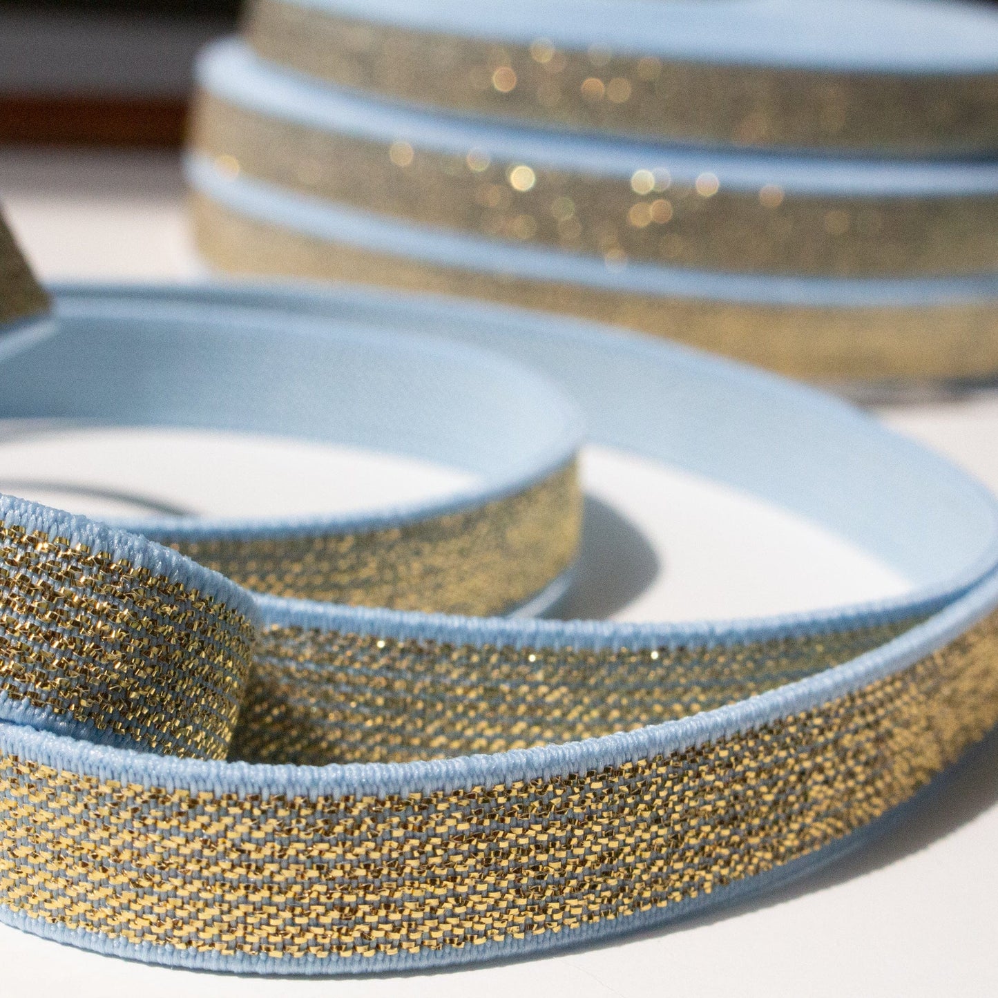 12mm Elastic in Metallic Gold and Light Blue