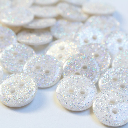 Five White Sparkly Buttons - 13mm