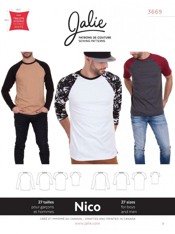 Jalie Sewing Patterns: Nico Raglan Tee 3669