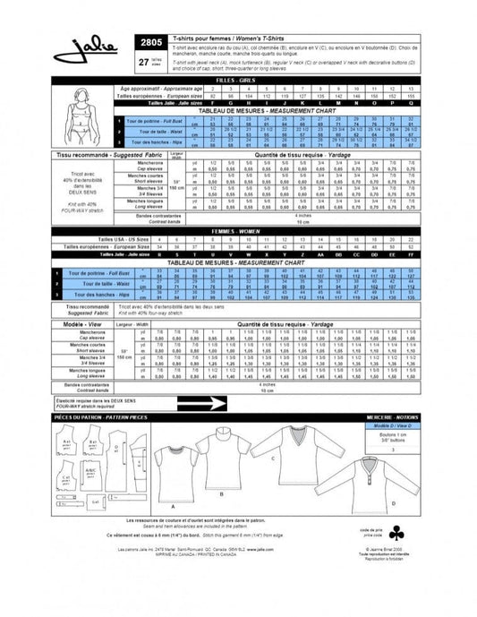 Jalie Sewing Patterns: Women's T-Shirt 2805