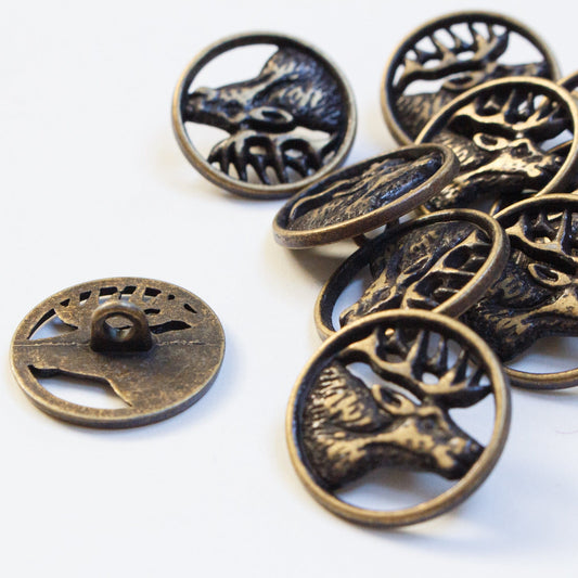 5 x Brass Stag Buttons - 32mm