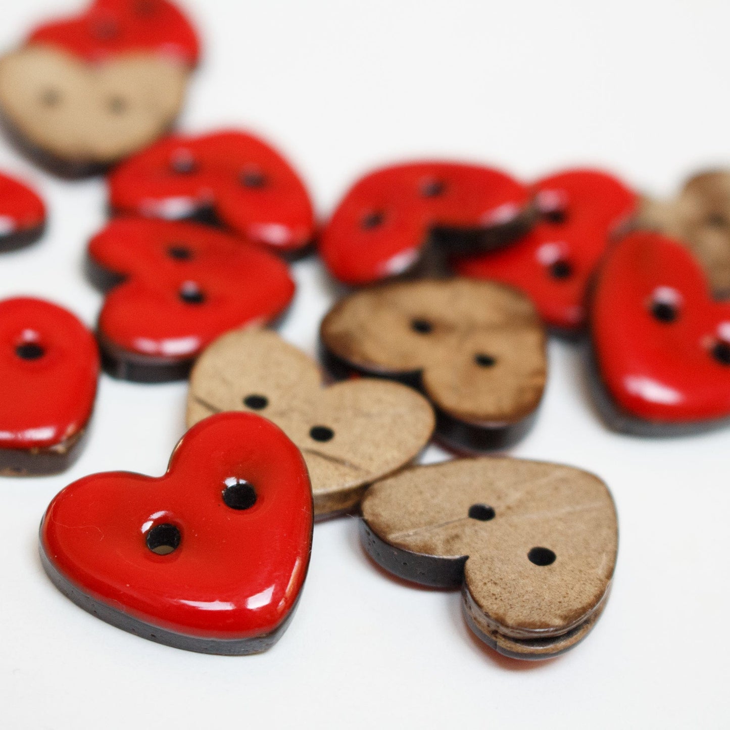5 x Glazed Red Heart Coconut Buttons - 20mm