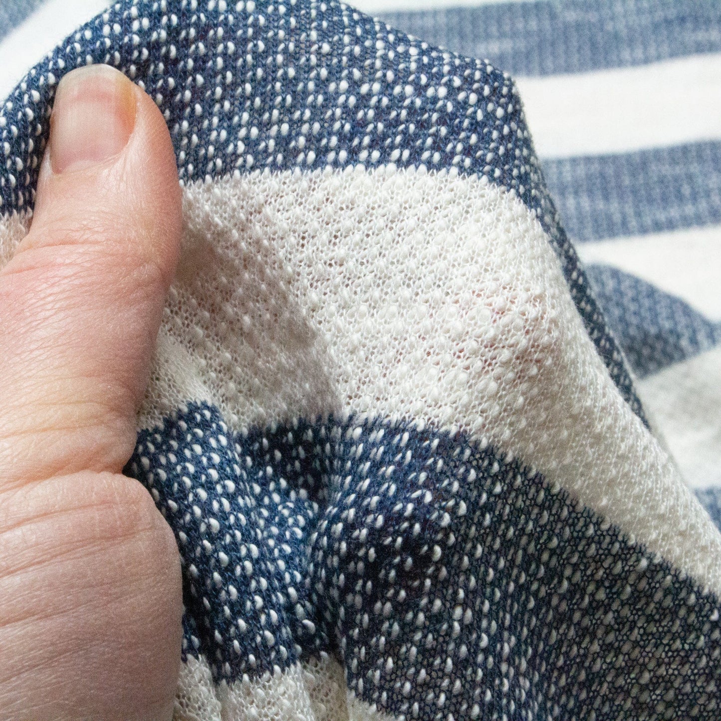 Pure Cotton Loopback Knit Fabric with Wide Stripes in Blue and Cream