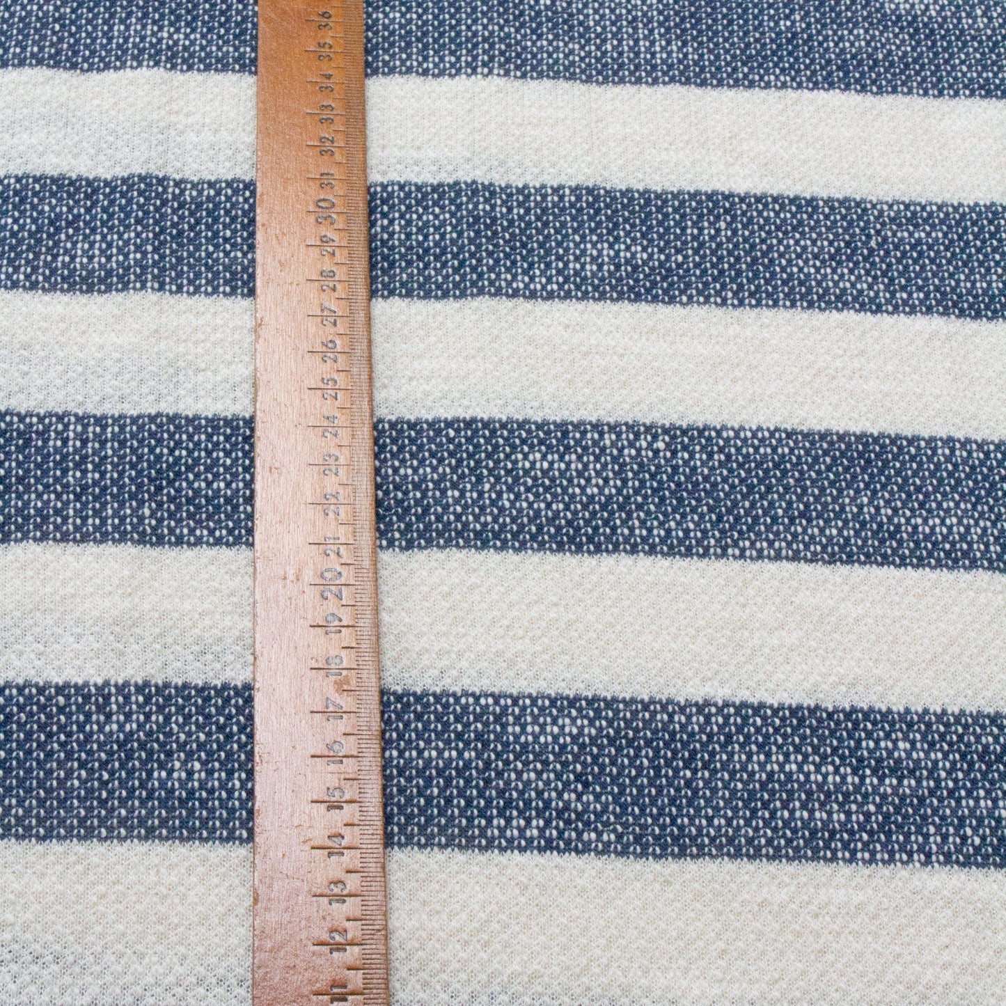 Pure Cotton Loopback Knit Fabric with Wide Stripes in Blue and Cream