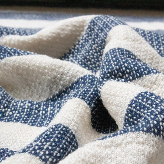 Pure Cotton Loopback Knit Fabric with Wide Stripes in Blue and Cream