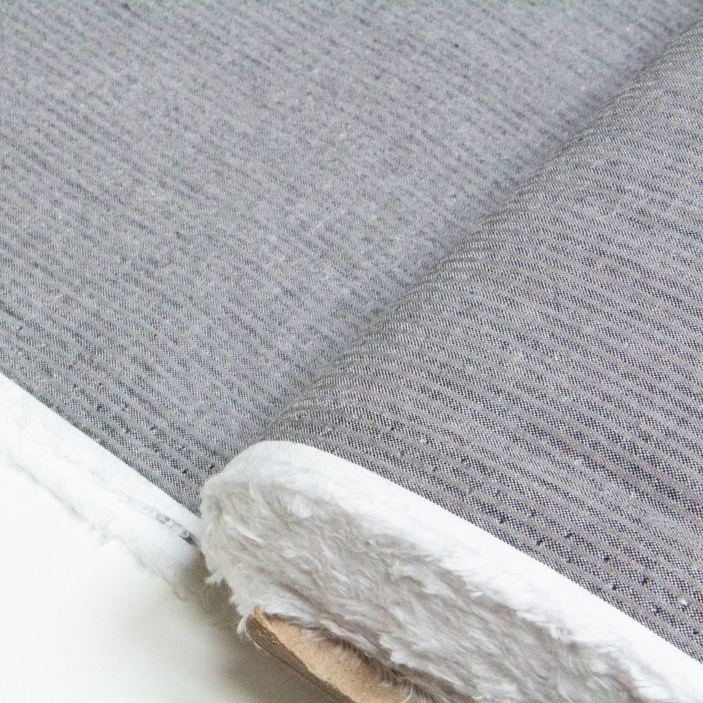 Seersucker Chambray Shirting in Slate and Charcoal Grey Stripes