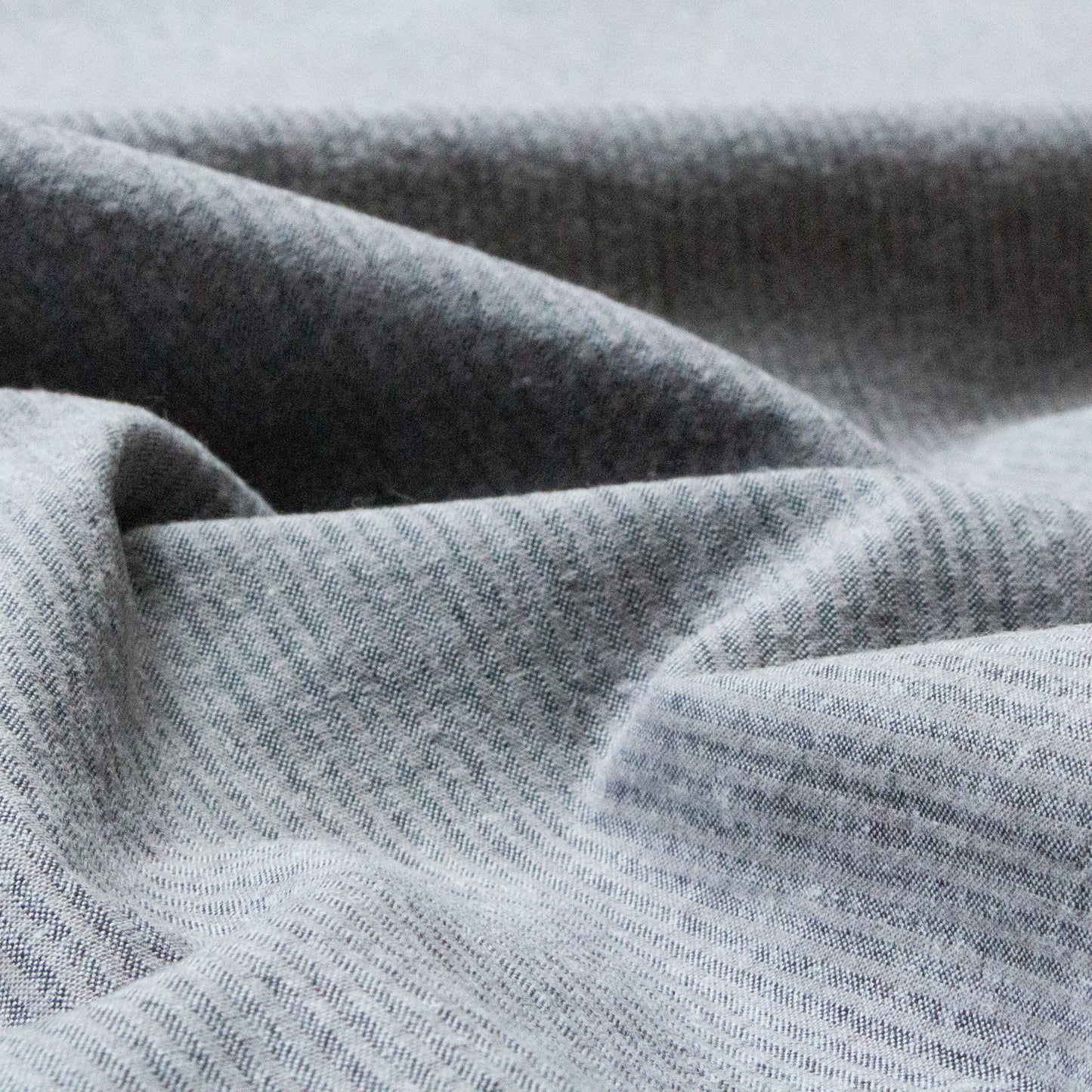 Seersucker Chambray Shirting in Slate and Charcoal Grey Stripes
