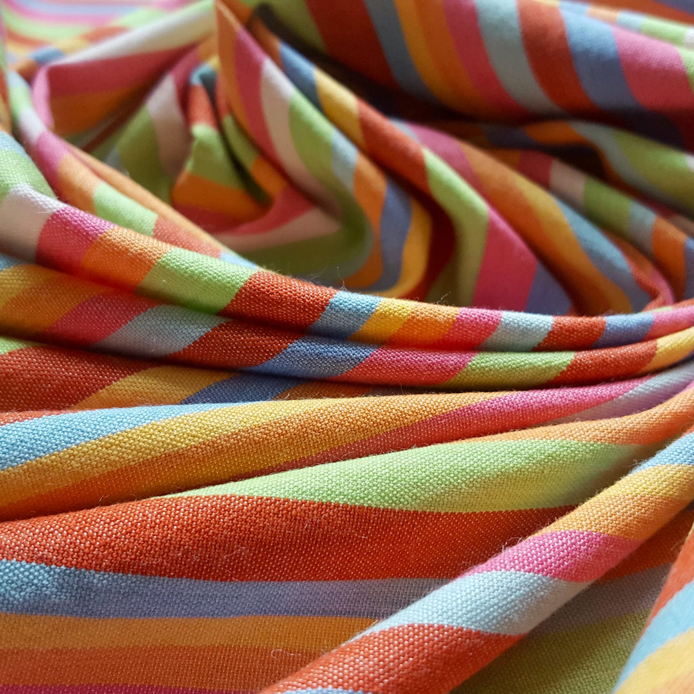 Organic Cotton and Bamboo Handwoven Crossweave with Rainbow Stripes