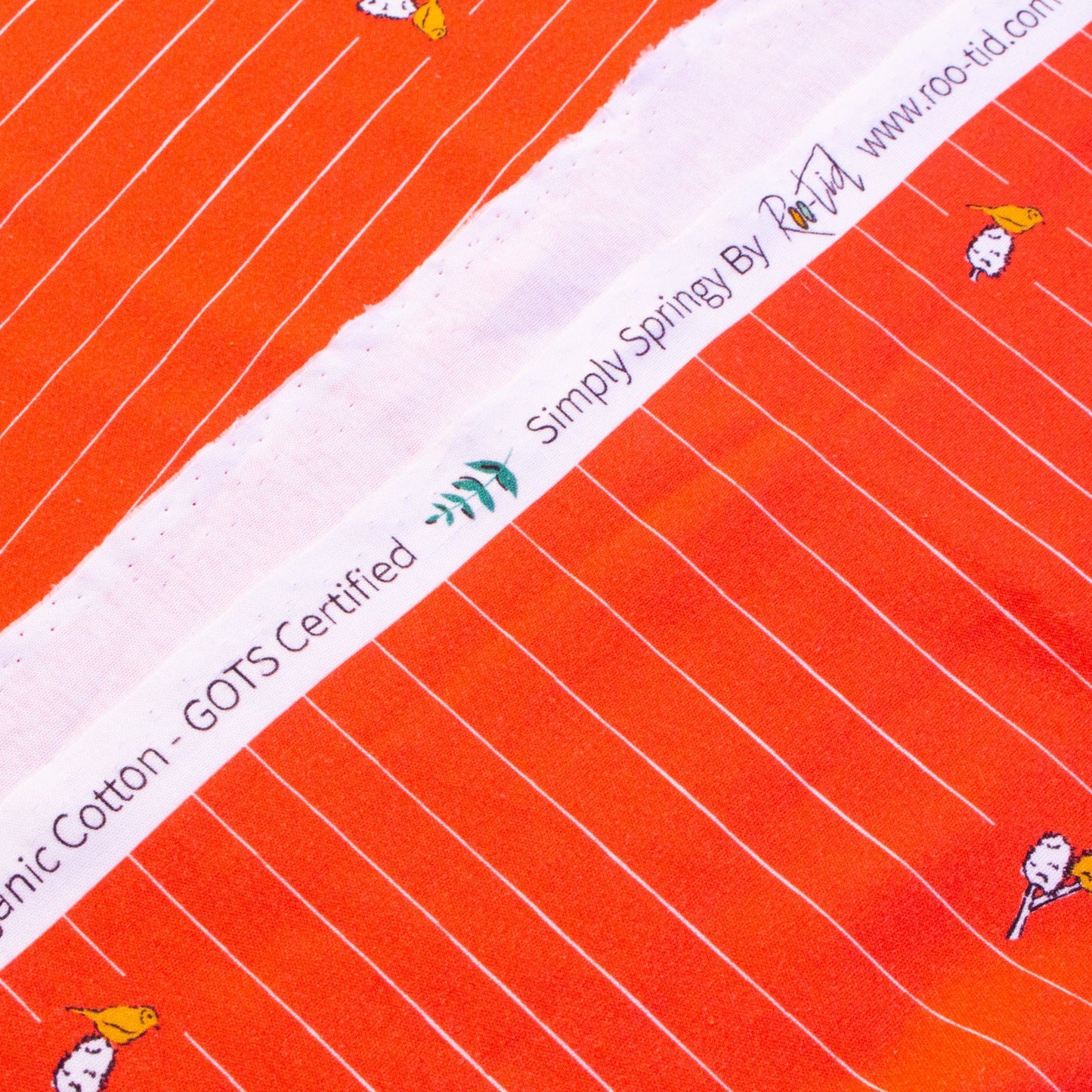 Roo-Tid: Organic Cotton Interlock Jersey 'Birds on Coral'