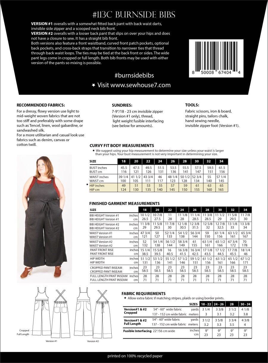 Sew House Seven: #114 Burnside Bibs UK sizes 4-24 OR 16-30