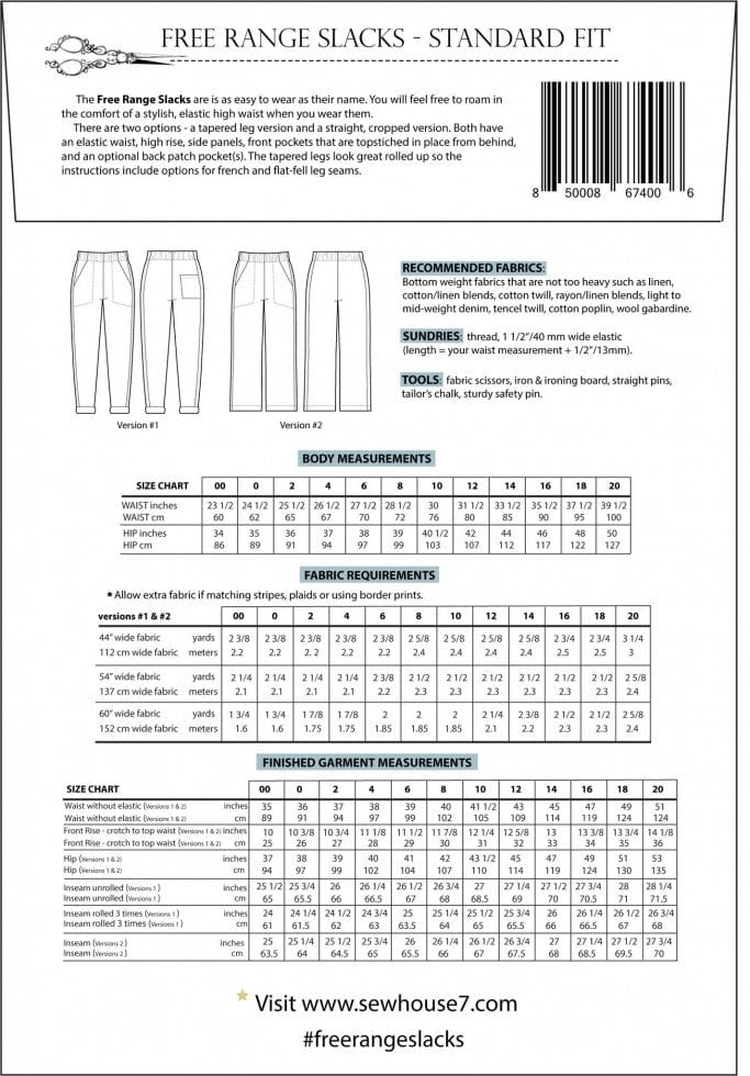 Sew House Seven: #130 Free Range Slacks UK 4-24 OR 22-38