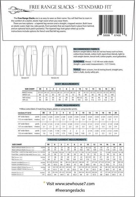 Sew House Seven: #130 Free Range Slacks UK 4-24 OR 22-38