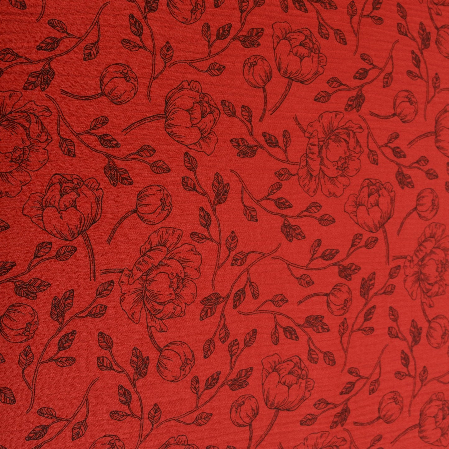 Cotton Double Gauze in Red with Rose Print