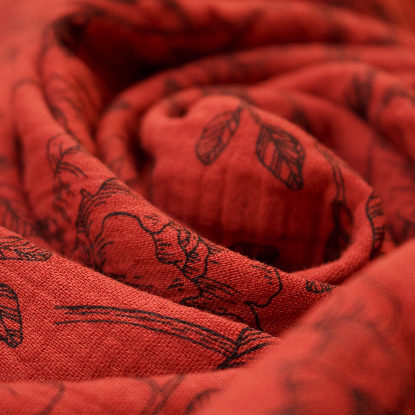 Cotton Double Gauze in Red with Rose Print