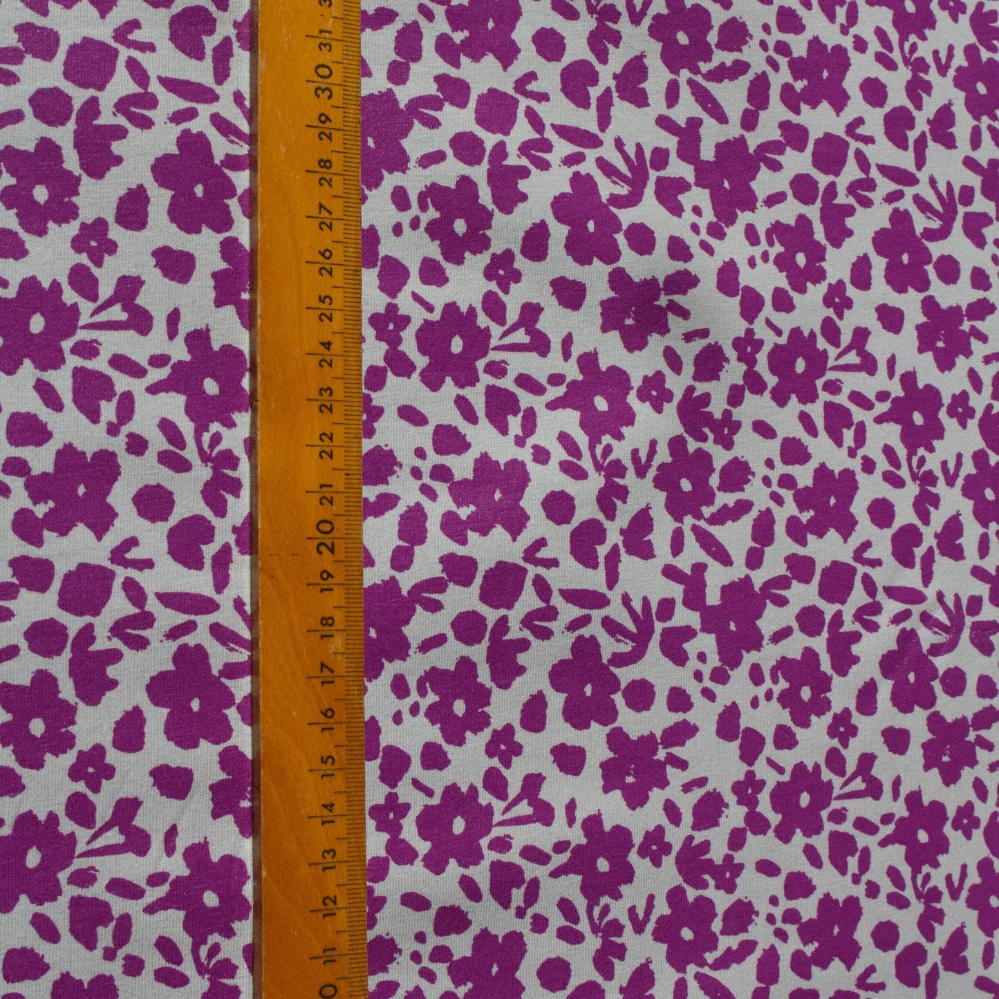 Cotton Jersey PU Coated Fabric with Floral Print in Purple on Grey