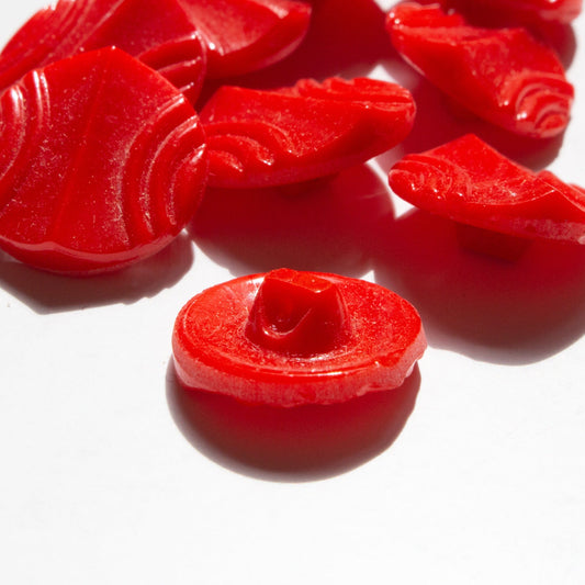 5 Vintage Glass Art Deco Buttons with Shank in Red - 18 mm