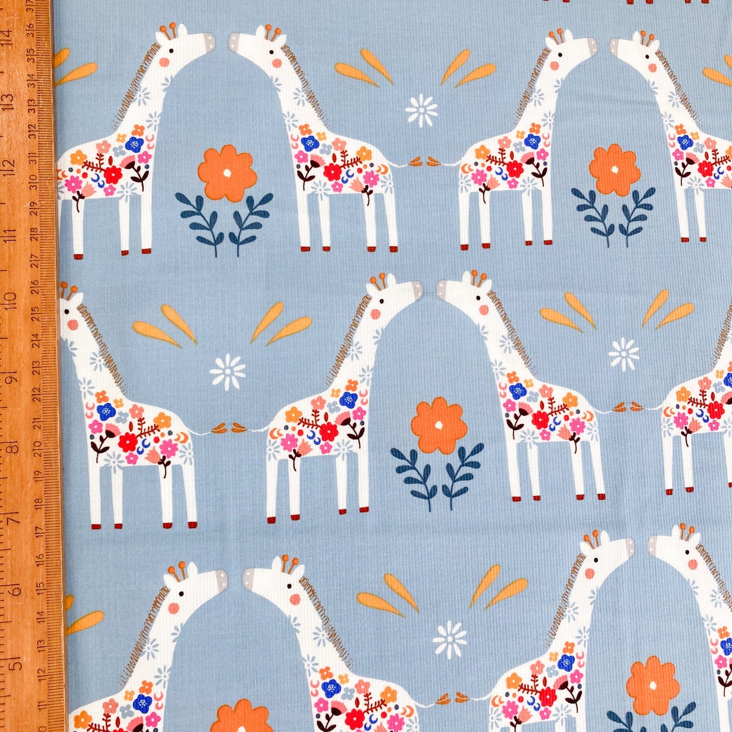 Dashwood Studio: Fine Cotton Needlecord 'Meadow Safari' Giraffes