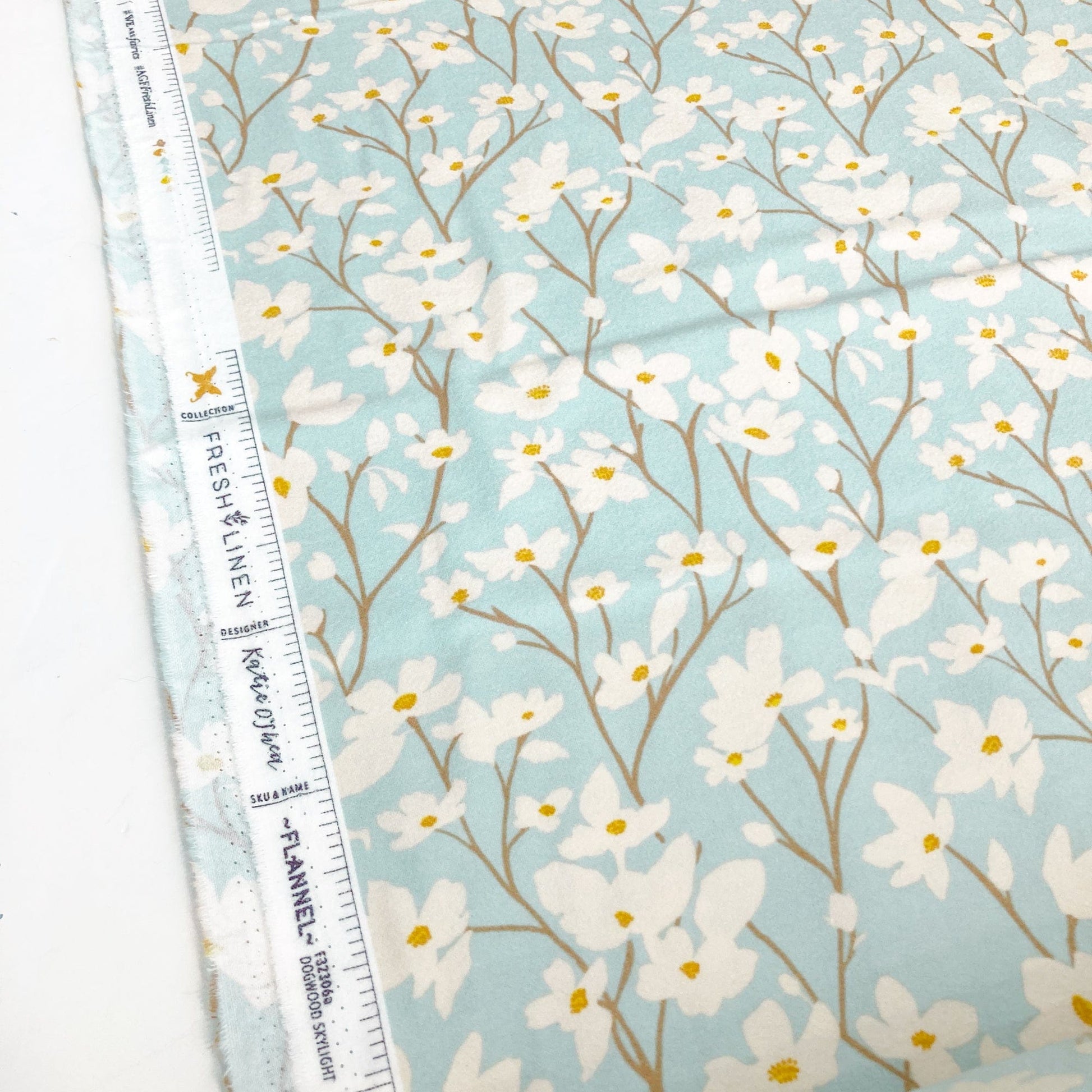 Floral cotton flannel  on a light blue background