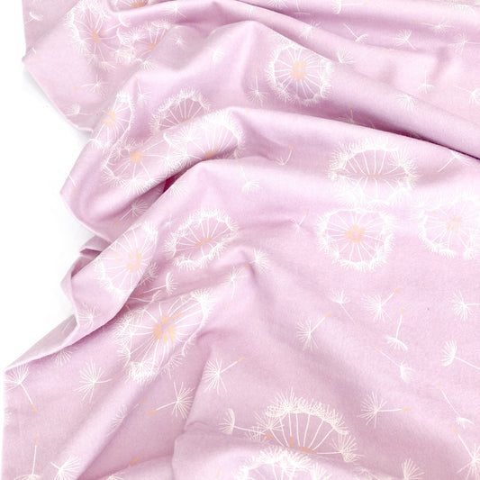 Lilac brushed cottonfabric with dandelion pattern