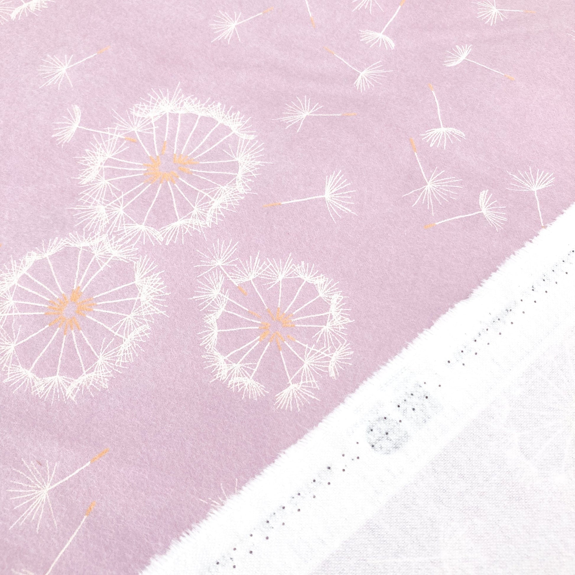 Lilac brushed cottonfabric with dandelion pattern