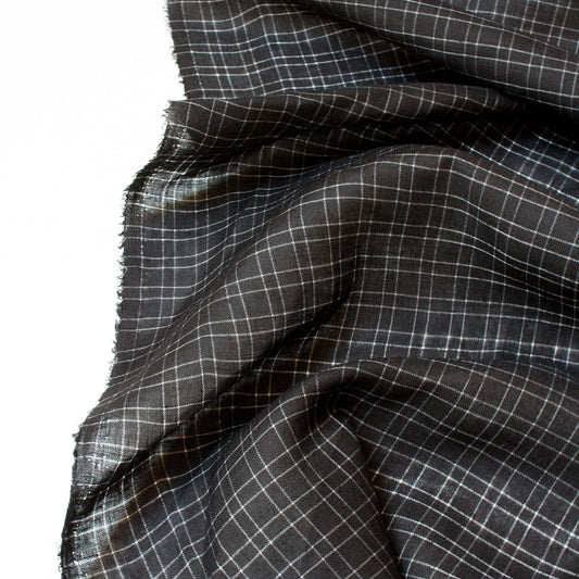 45cm Piece Designer Deadstock: Linen & Viscose Mix Check