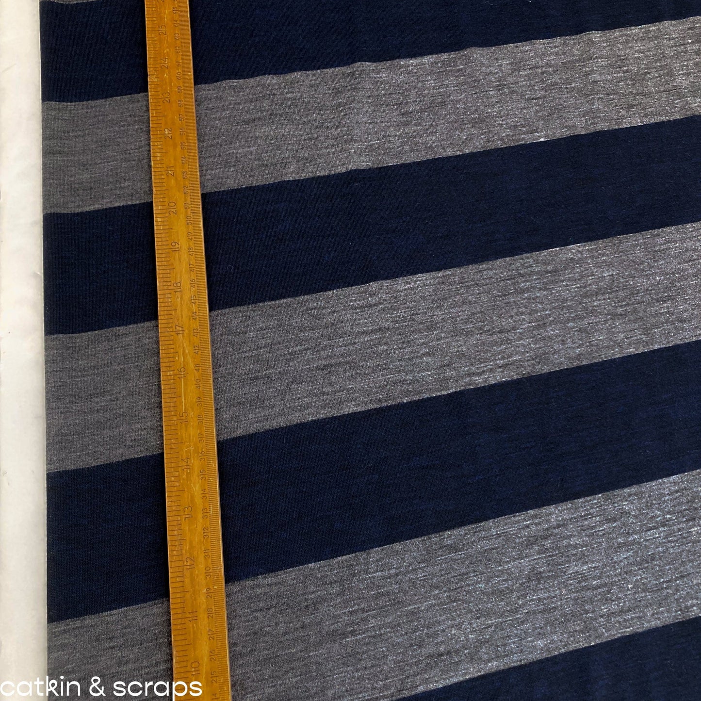 Designer Deadstock: Fine Wool Knit with Grey and Navy Stripe