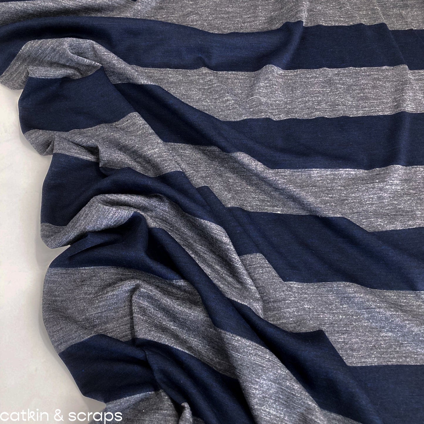 Designer Deadstock: Fine Wool Knit with Grey and Navy Stripe