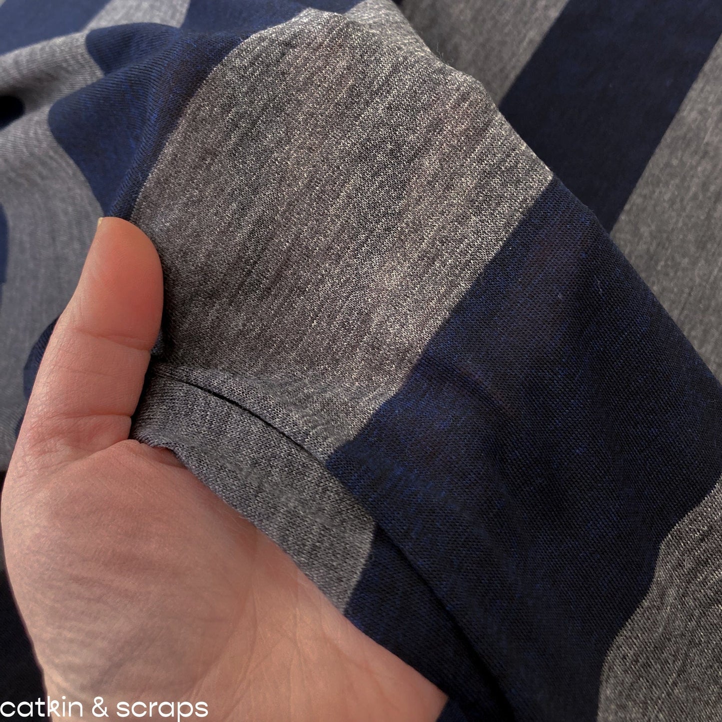 Designer Deadstock: Fine Wool Knit with Grey and Navy Stripe